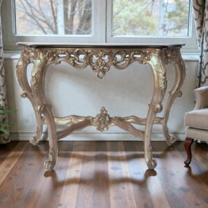 FON-0453 Silver Console Table with Black Marble
