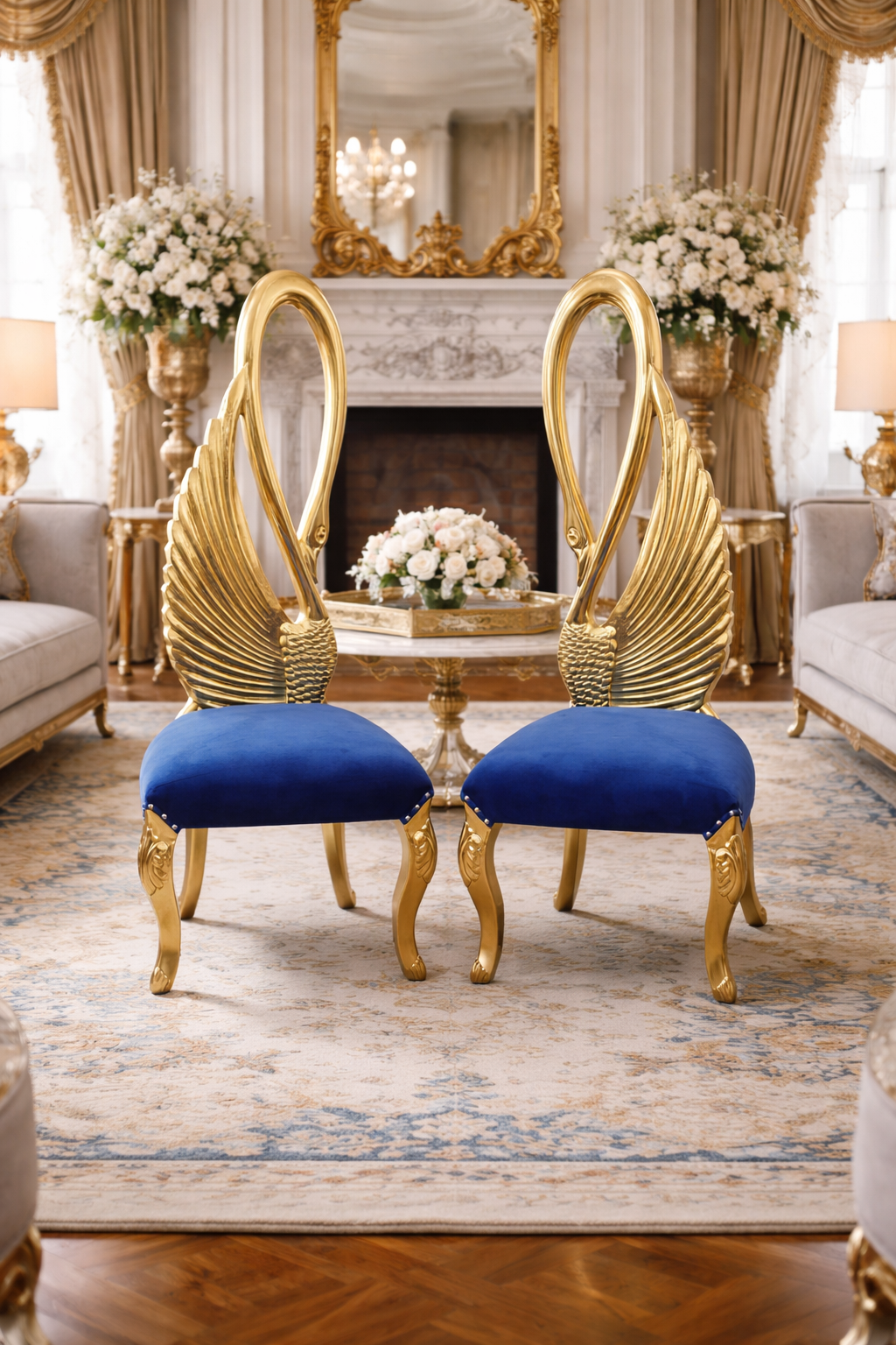 2-Piece Swan Chair Set in Blue