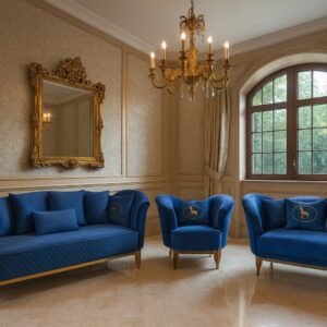LUX-905 3-Piece Blue Velvet Sofa Set