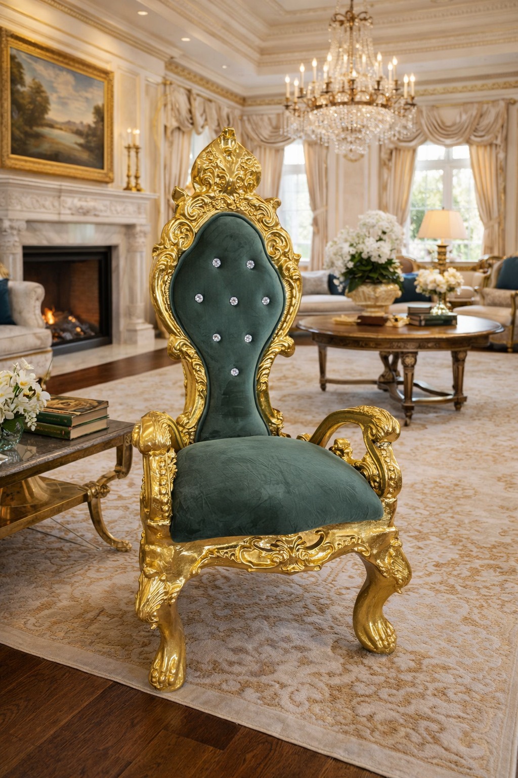 INF-001 Green Velvet High Back Chair